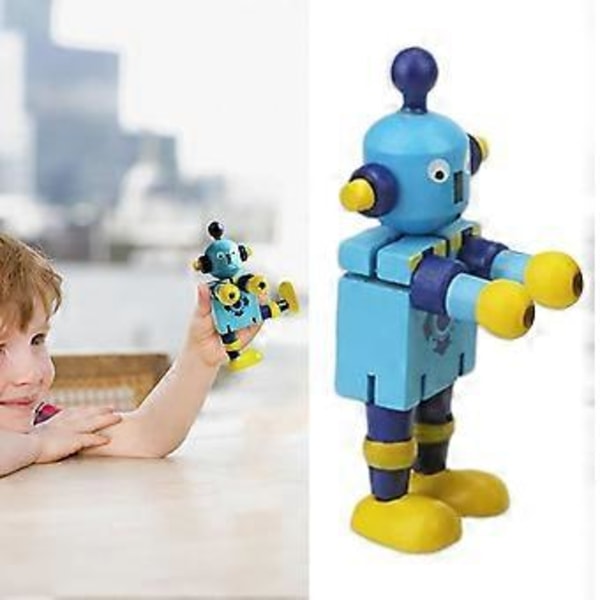 Träleksaksrobotar Flexibel Docka Led Justerbar Skrivbordsleksaksfigur för Barn, Trärobotleksaker (Grön)