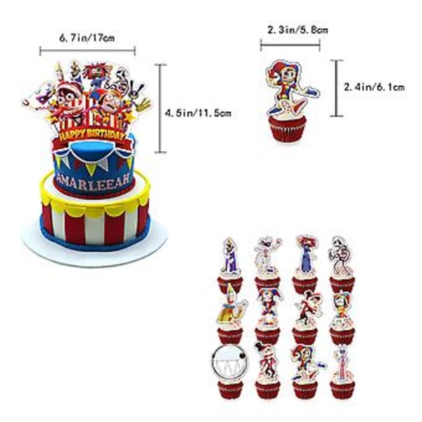 Fantastiska Digitala Cirkusfödelsedagsfestdekorationer - Grattis På Födelsedagen Banner Ballonger Tårta Topper Set