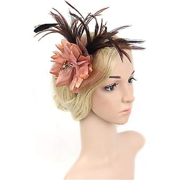 Fascinatorer för Kvinnor Bröllopsfascinator Hatt Blomma Nät Fjäder Hårband QD-Kaffebrun
