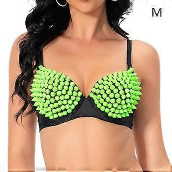 Nithäftad Korsett Handgjort Underkläder Lyx Push up BH för Klubbdamer Flickor Show (L Fluorescerande Grön)