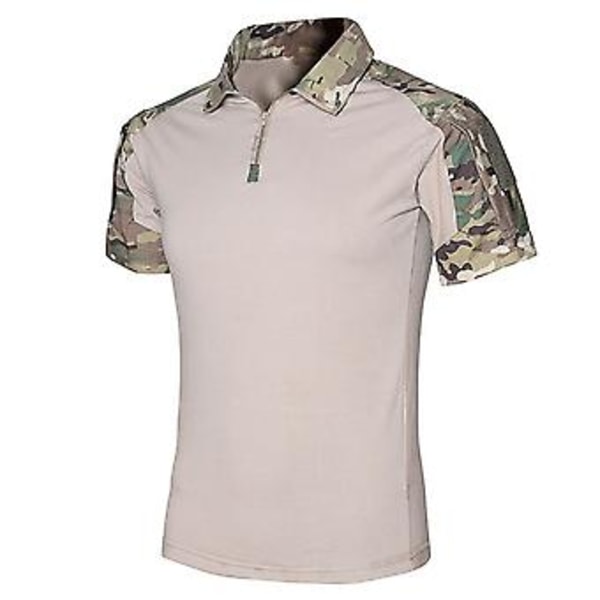 Fianao Herr T-shirt Slim Fit Pullover Nedåtvänd Krage Camouflage Herr T-shirt för Utomhus (2XL Khaki)