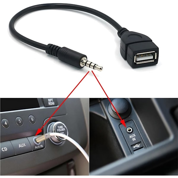 2 kpl USB-liitäntäkaapeli, auton Aux-porttiadapterin johto, 3,5 mm uros - USB