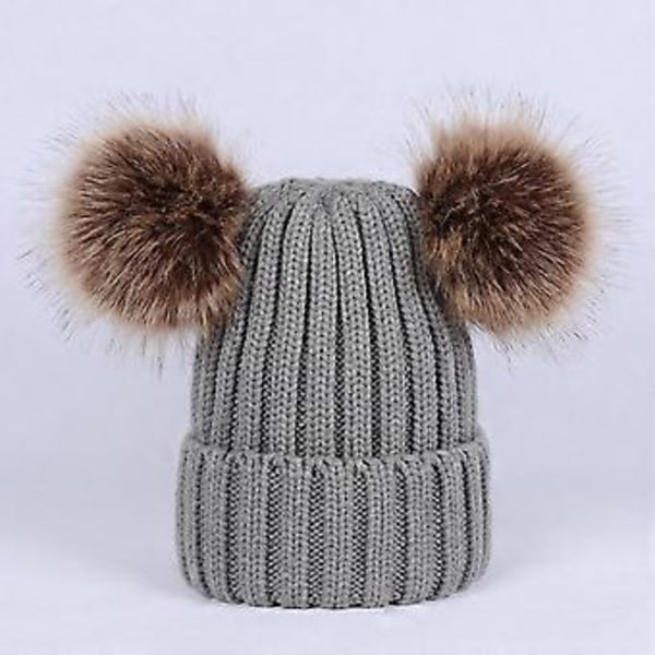 Talvinen neulepipo tuplatupsukorvilla naisille ja tytöille (harmaa)