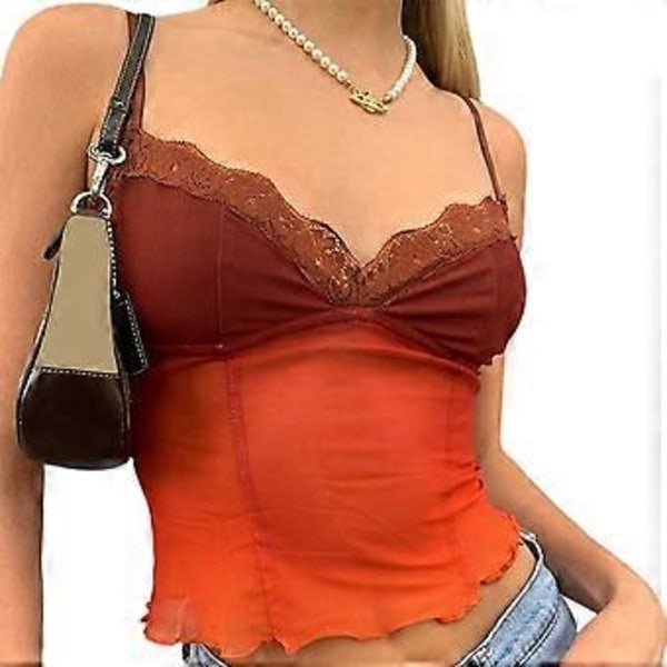 Vintage Blonde V-hals Crop Top, Sexet Gennemsigtig Ærmeløs Clubwear Tank Top til Kvinder (Rød, Small)(M )