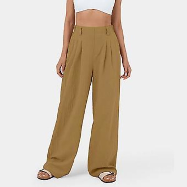 Dame High Waist Wide Leg Bukser Bløde Letvægts Sweatpants til Shopping Dating (L Gul)