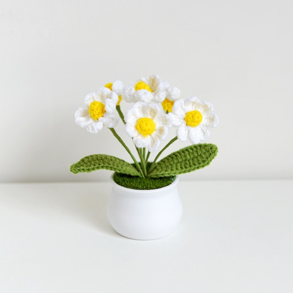 Hvit gul liten Daisy 6 hoder, imitert Green Plant DIY handm