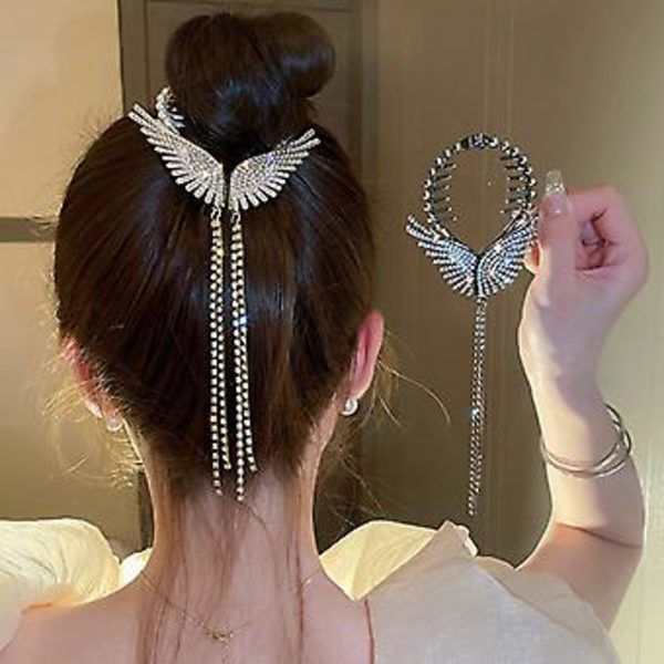 1 kpl Helmi- ja Strassitassel Pill Head Ponytail -solki hiuspinni (Musta)