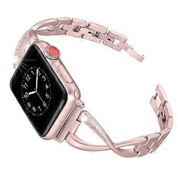 Rem kompatibel med QC8045 til Apple Watch Metal X-formet diamantrem - Roserød 42MM