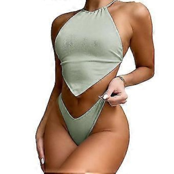 Dam Badkläder Baddräkt Högmidjad Baddräkt Tvådelad Baddräkt Bikini Set Bikini Fiis Flerfärgad Valfri (S GRÖN)