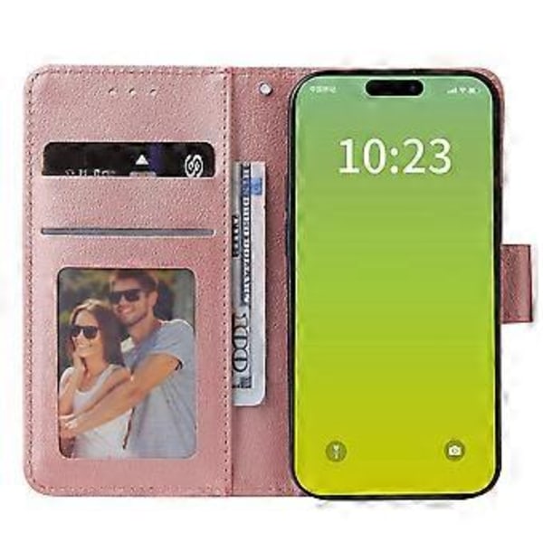 Mobilskal Plånbok i PU-läder med Ställ för iPhone 15 Plus (Roséguld)