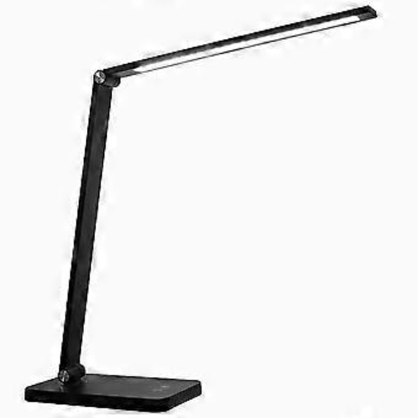 Skrivebordslampe LED Dimbar Bordlampe 5 Farger og 3 Lysstyrkenivåer, Øyevennlig Nattbordslampe, USB-port for Lesere, Barn, Kontor - Svart