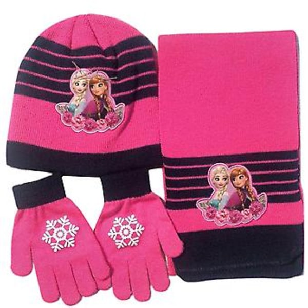 Frozen Elsa Anna Character Warm Knitted Hat Scarf Gloves Set Girls Kids Winter Beanie Hat( A)