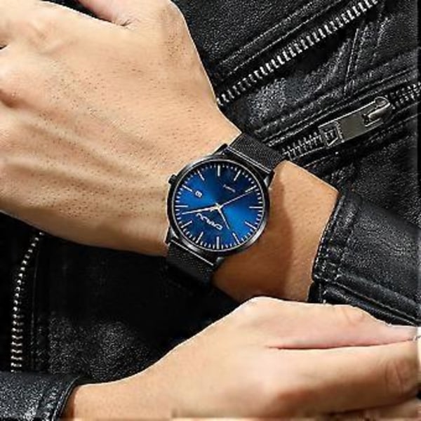 Herremode med sort rustfrit stålrem mesh analog kvarts business herreure