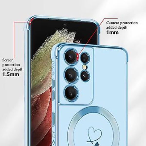 Magnetiskt Skal för Samsung Galaxy S21 Ultra 5g Magsafe, Flickor Kvinnor Söt Kärlek Hjärta Mönster Plätering Kant Silikon Stötsäker Skyddande Bumper Cover Fo