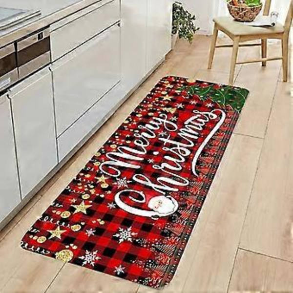 Jultema-köks- och badrumsmatta med renar och julgran - Tjock, kristallsammet, halkfri och lätt att rengöra B