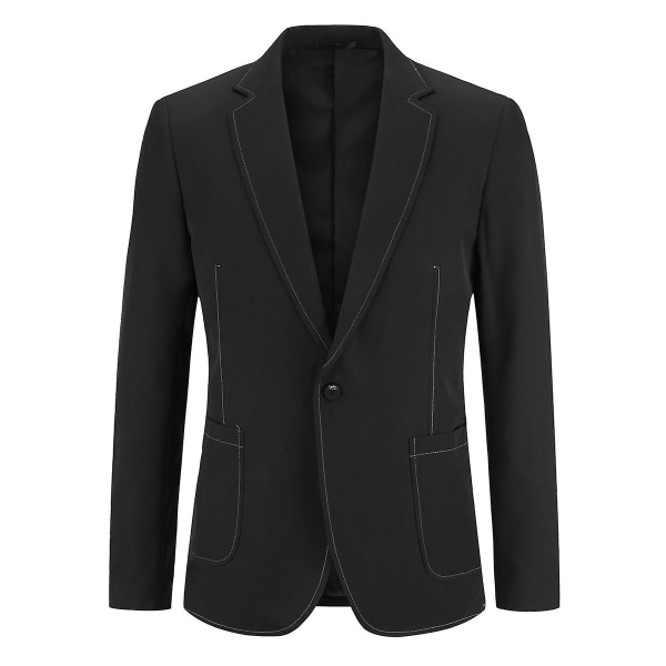 Allthemen Mens Solid Color One Button Simple Jacket Black Black XS