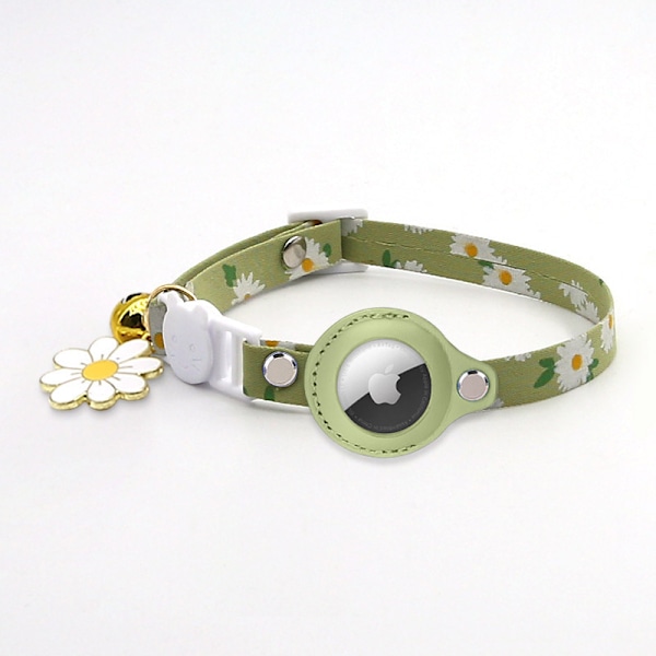 Green Cat Collar, Printed Adjustable Cat Collar with Bell, Silico