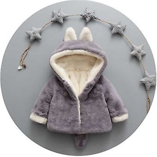 Sød Katteøre Fluffy Fleece Jakke Frakke Kunstig Pels Vinter Hættetrøjer Hættede Yderbeklædning til Småbørn Børn (2-3 År)