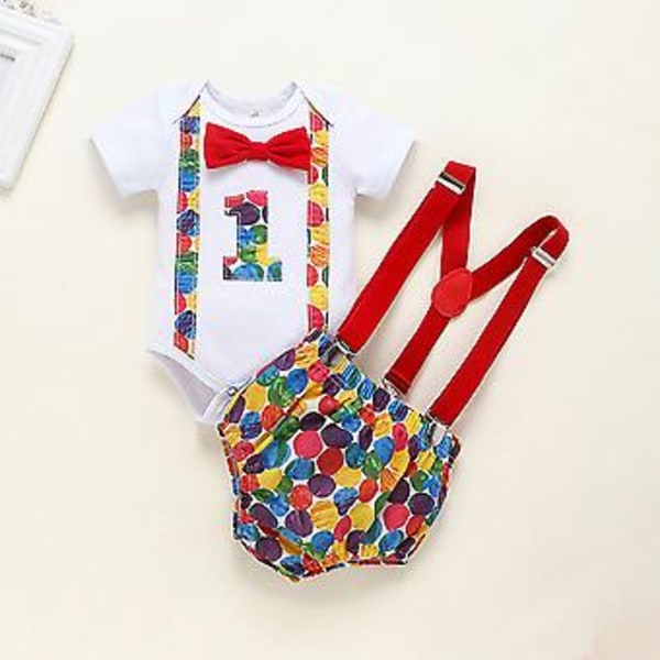 Baby 1:a Påskfest Outfit - Kortärmad Rosett-Romper, Upphängare, Blommiga Byxor Set för Spädbarn Nyfödd (9-12 Månader)
