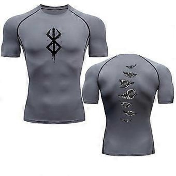 Anime Berserk Guts Herre Kompressionsskjorte Fitness Sport Løbe Tætsiddende Gym T-shirts Atletisk Hurtigtørrende Toppe Tee Sommer (L rød)