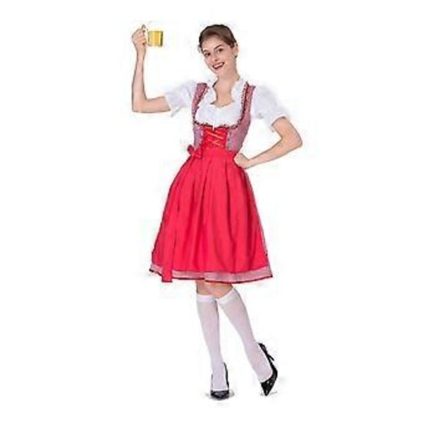 UUSI Päivitys Naisten Oktoberfest-asu Saksalainen Dirndl-mekko Baijerilainen Karnevaalijuhla-asu (L Punainen)