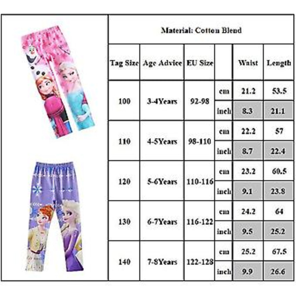 Barnflickor Frozen Tryck Slim Fit Leggings Mjuka Långa Byxor Casual Byxor (6-7 År Rosa)