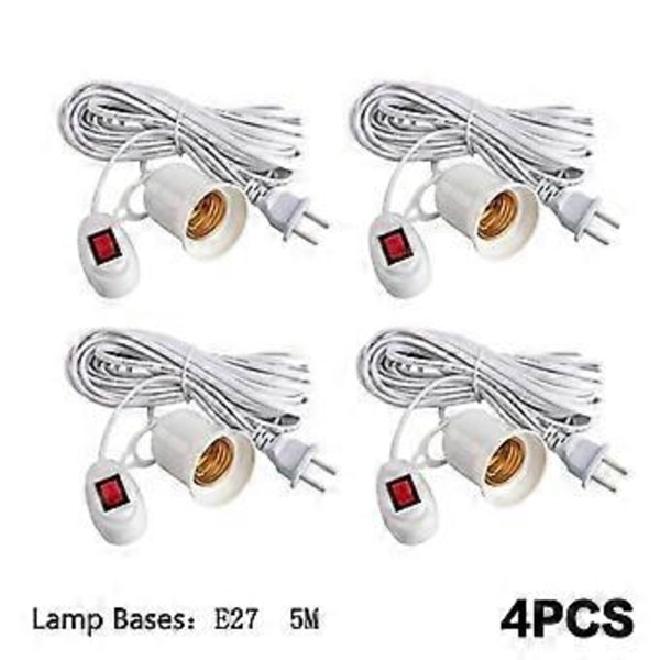 E27 LED-lamphållare för hängande inomhusbelysning med strömbrytare och sladd, universell lampa, tillbehör (lamphållare 5m 4st)