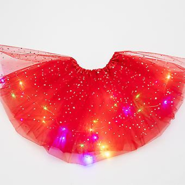 Piges Tutu Skørter Baby Sequin LED Lys Op Pettiskirt Ballet Tøj Lysende Fancy Dress Glitrende Tulle Skørt (Rød)