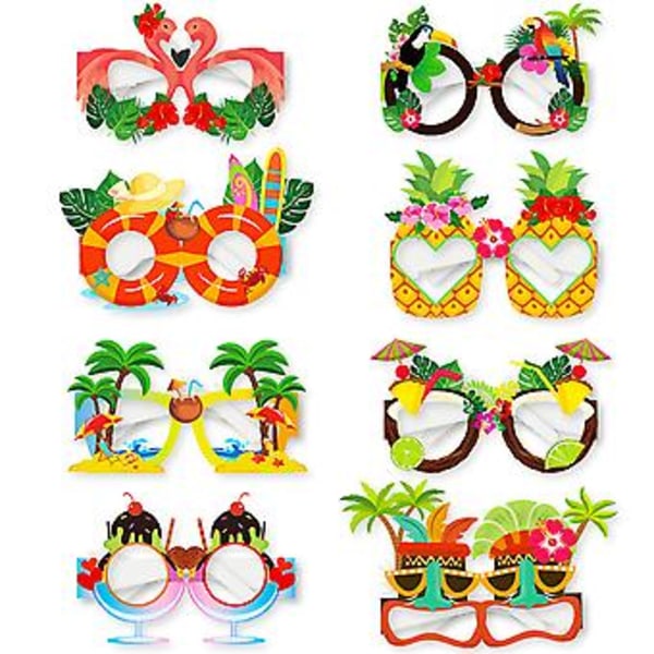Roliga Hawaii Luau Party Solglasögon Pappersglas Tropiska Festkläder Fotorekvisita Sommar Strandfest Tillbehör & Favörer Dekoration (8 st)