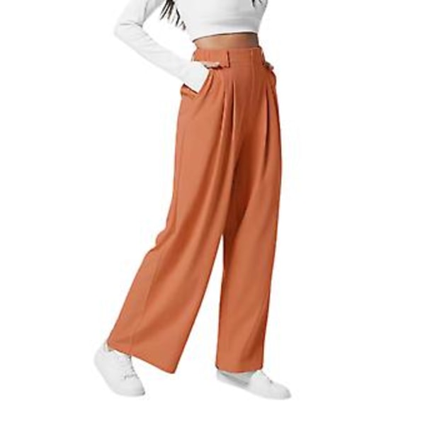 Damernas Högmidjade Vida Benbyxor Mjuka Lättvikts Sweatpants för Shopping Dejting (S Orange)