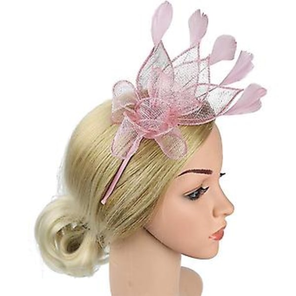 Fascinatorer for kvinner Bryllupsfascinator Hatt Blomst Mesh Fjær Hodebånd Rosa