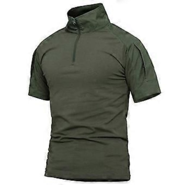 Sommer Kortærmet Taktisk Skjorte Mænd 1/4 Lynlås Åndbar Bomuld Militær Uniform Kamp T-shirt (XL army grøn)