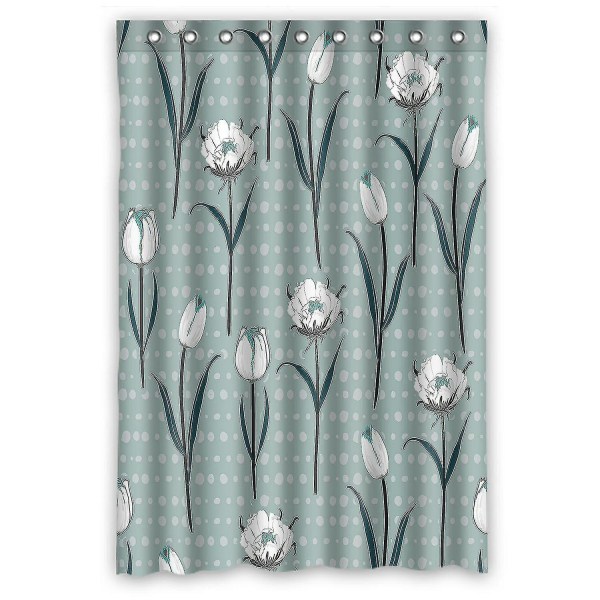 White Blooming Tulip Flowers Summer Design Waterproof Polyester Shower Curtain And Hooks 120x180 Cm