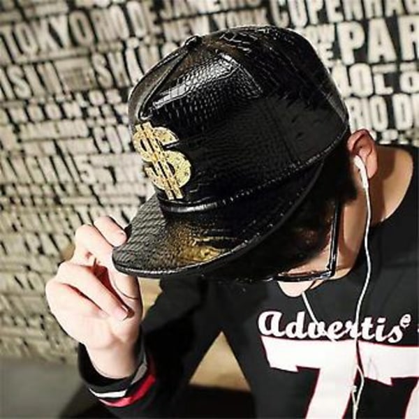 Metallikultaisen dollarin tyylinen miesten baseball-lippis Hip-hop-lippis Nahkainen säädettävä snapback-lippis miehille ja naisille (Musta)