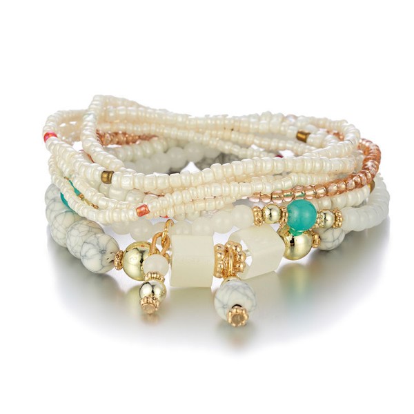 6 stk. Bohemian Stakbare Perle Armbånd Multilag Elastiske Armbånd