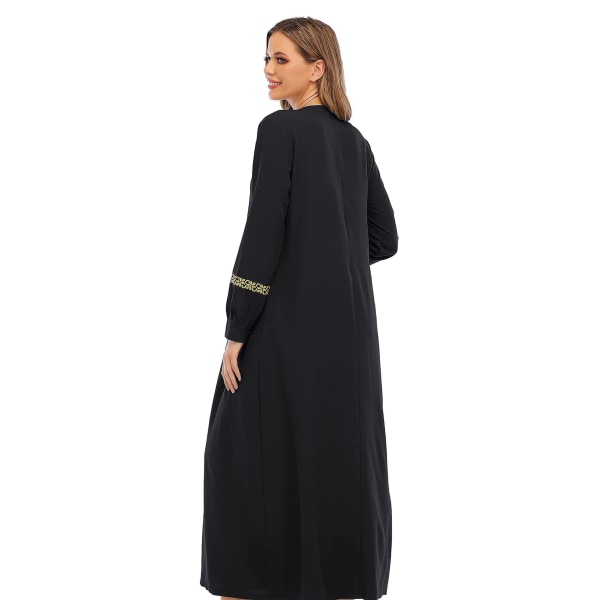 Women's Long Sleeve Ethnic Full Zip Muslim Dress Black 5XL