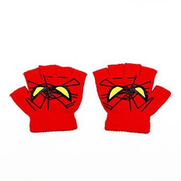 1 Par Barn Pojkar Spiderman Stickade Stretch Vantar Hela/Halva/Hela+Halva Finger Vantar Vinter Varma (Röd Halv Finger)