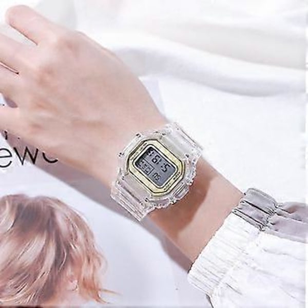 Mode Transparent Unisex Multifunktionell Vattentät Digital Klocka (Guld)