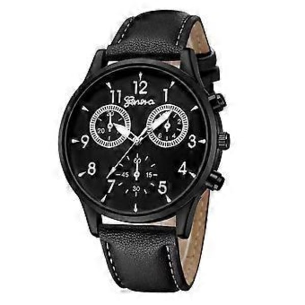 Mens Three-eye Watch Geneva No Calendar Belt Style Cool Fashionable Man Watch  C