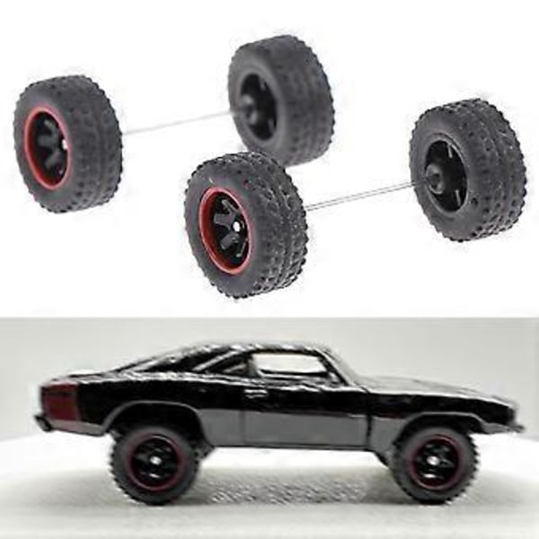 4 st Ersättningshjul för Modellbilar, 1/64 Skala Hjul Däck för Modellbilar Tillbehör (Röd Svart)