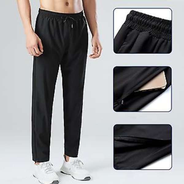 Miesten urheiluhousut Jääsiilkki Nopeasti Kuivuva Yksivärinen Joustava Vyötärö Pehmeä Löysä Taskut Joustava Hengittävä Jogging Kuntosali Pitkät Housut (2XL Vaaleanharmaa)