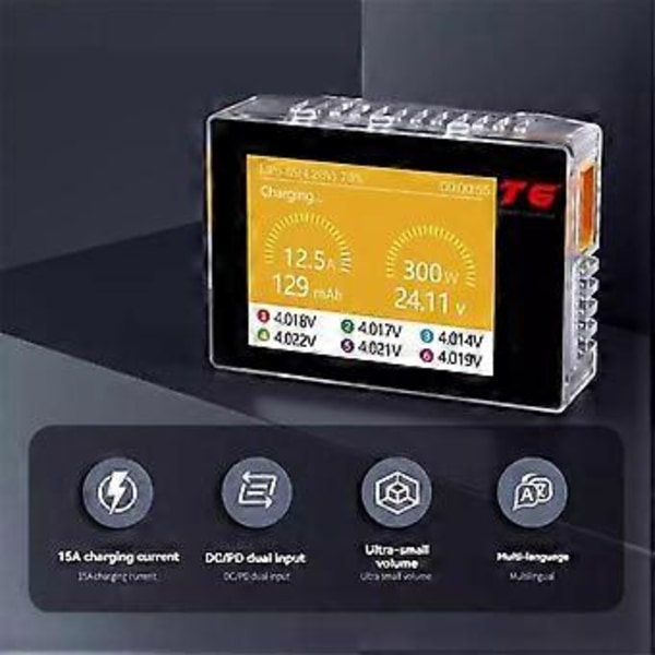 300W Intelligent Balance Charger DC/PD Dual Input Charger til 1-6S Lipo LiHV/LiPo/LiFe/Lilon/Lixx Batteri