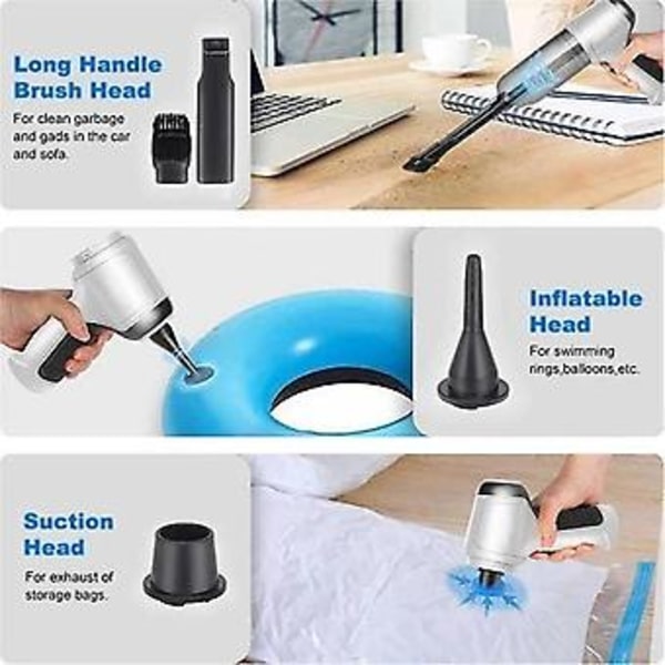 3-i-1 Bilsstøvsuger + 5 filtre 120w 9000pa Super Kraftfuld Trådløs Blæsning Sugning Dobbeltfunktion Tast ( )