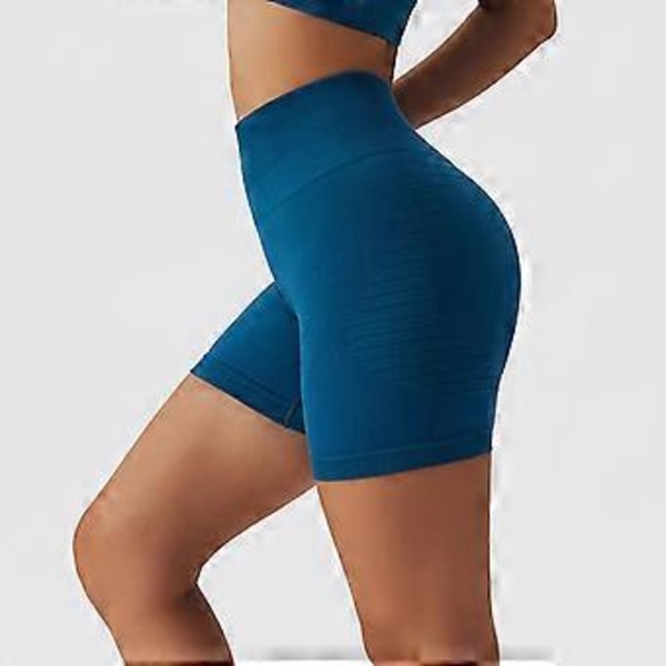 Kvinders Løbe Yoga Shorts Mavekontrol Sømløs Strikket Højtaljet Butt Lifting Træning Workout Short Leggings (M Mørkeblå)