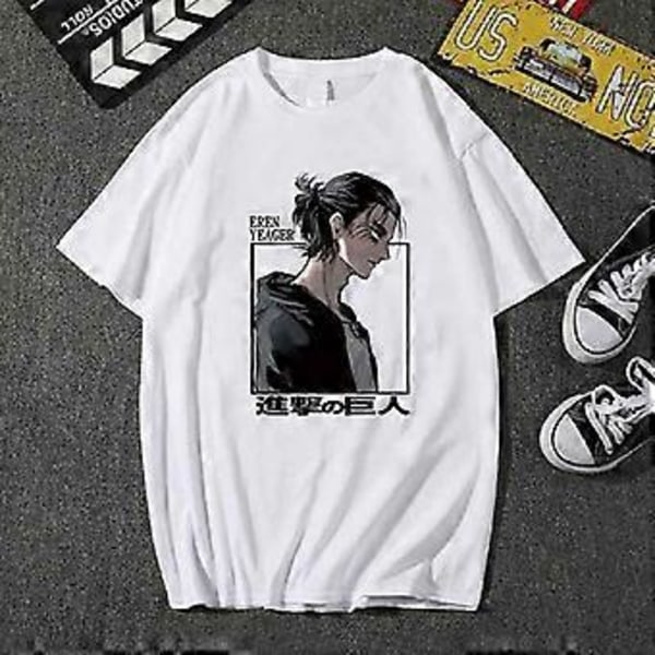 Attack on Titan Eren Yeager Anime Mode Casual Rund Hals Kortærmet Herre Dame T-shirt (XS hvid)
