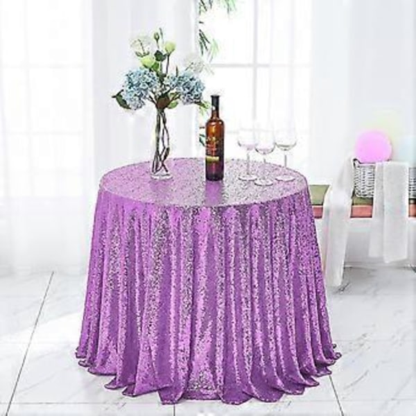 Rund Sequin Duk, Glitterduk for Bryllupsdekorasjoner (180cm Lilla)