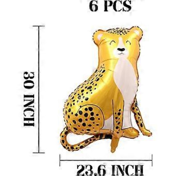 Leopardballonger 6 stk Folie Helium Leopardformet Dyr Festballonger Tegneserie Dyr Leopard Skogballonger for Jungle Safari Tema Bakteppe Barn