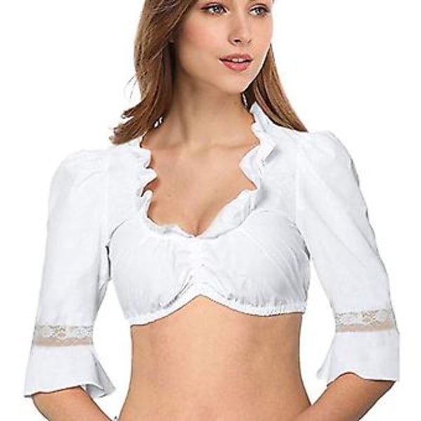 Bigsale Dirndl Bluse Med Flæser Hvid - Traditionel Elegant Bayersk Oktoberfest Cropped Bluse (S Hvid)