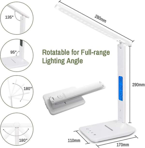 Himmennettävä LED-pöytälamppu, 3 tilaa/5 kirkkaustasoa/lcd-näyttö/herätyskello