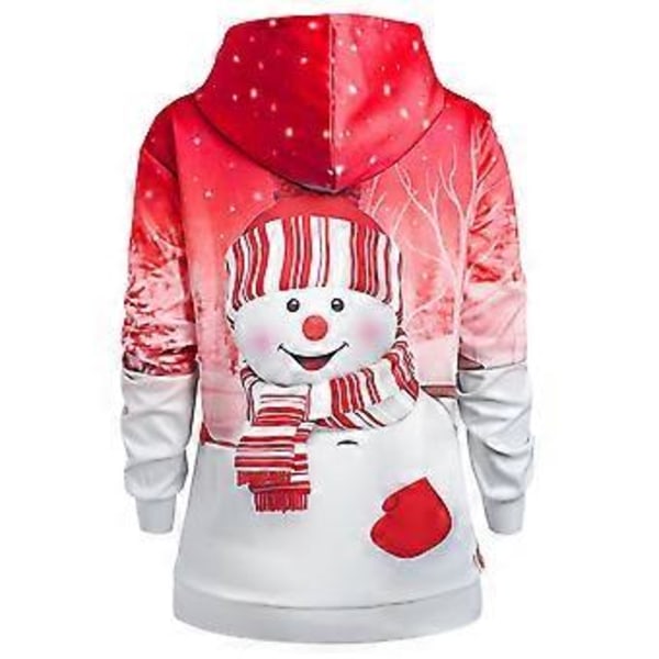 Dametøj Julemand Tryk Langærmet Hættetrøje Casual Sweatshirt Trøje (M Rød)